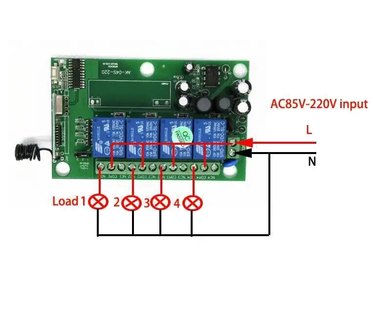 433 МГц AC110v 220V 85v ~ 250V 4CH RF беспроводной пульт дистанционного управления релейный