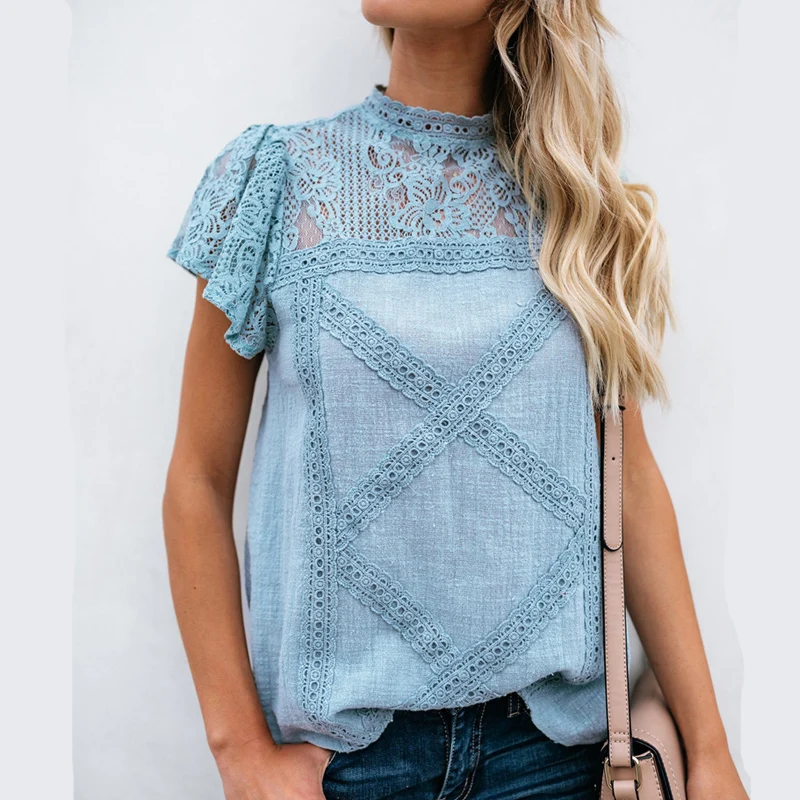 Кружевные цветочные рукава тонкий Топ женский 2019 женская футболка Повседневная