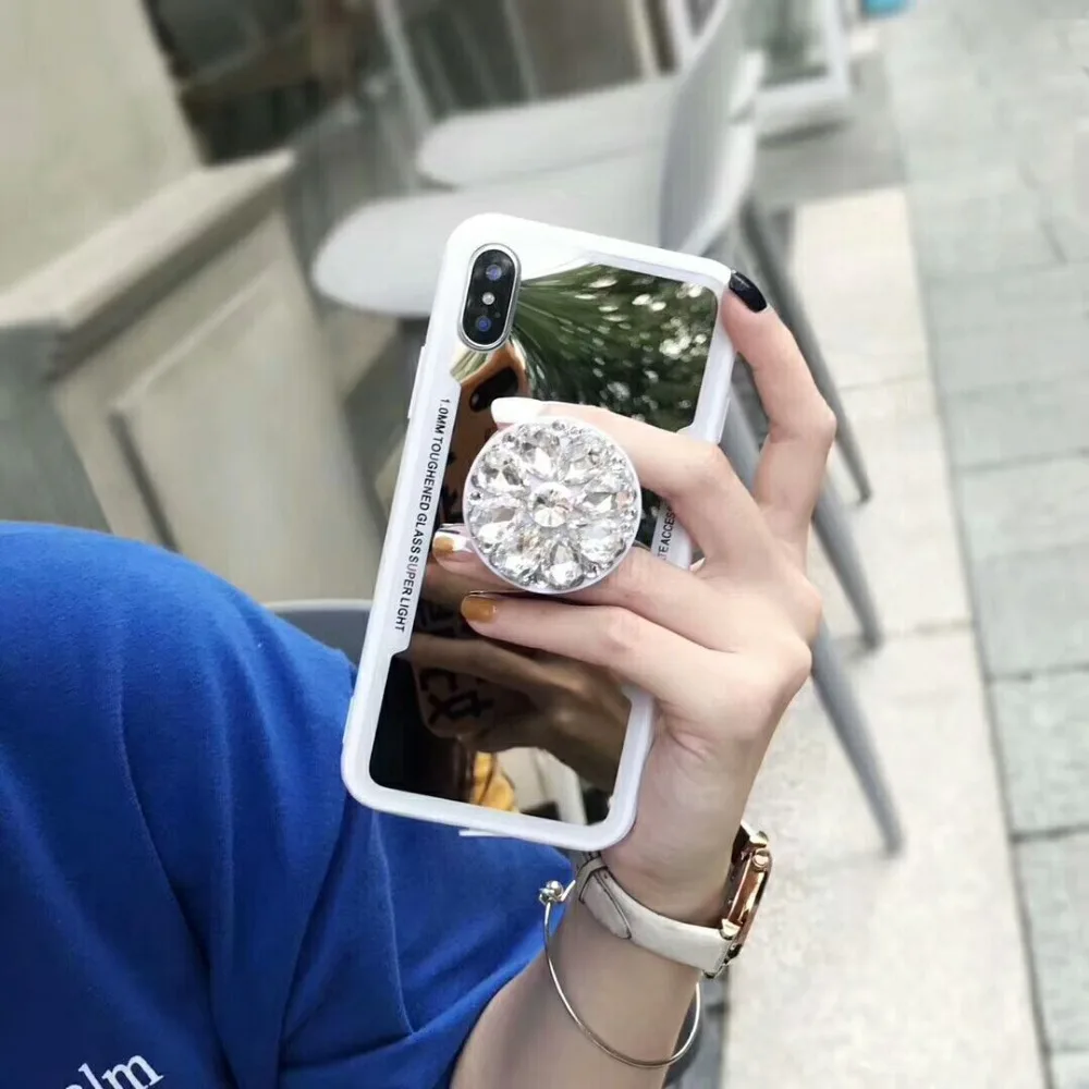 Luxury Mirror Phone Case Covers For iPhone Xs X Cases for iphone 7 8 Plus 6 6s Cover add Diamond Holder Fundas |
