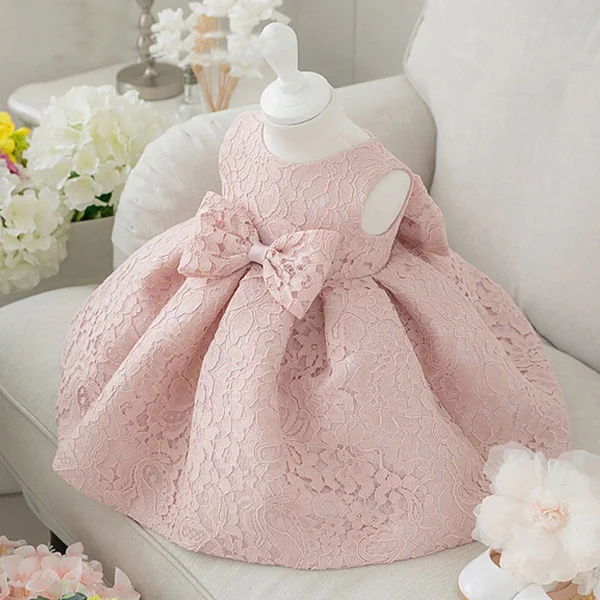 Glitz Pearl Bow Girl Summer Dresses for Wedding Pink/White Flower Dress Party Princess Baby Birthday 1-12Y | Детская одежда и