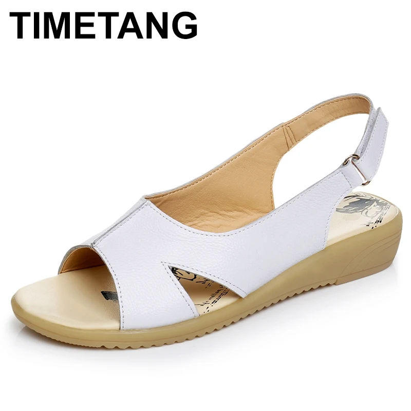 TIMETANG летние туфли-лодочки из натуральной кожи Женские сандалии Удобные туфли