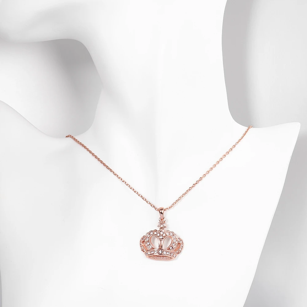 

2018 Crown Pendant Necklace Rose Gold Color Fashion Women Crystal Wedding Necklace Jewelry For Lady Gifts Bijoux Queen Crown