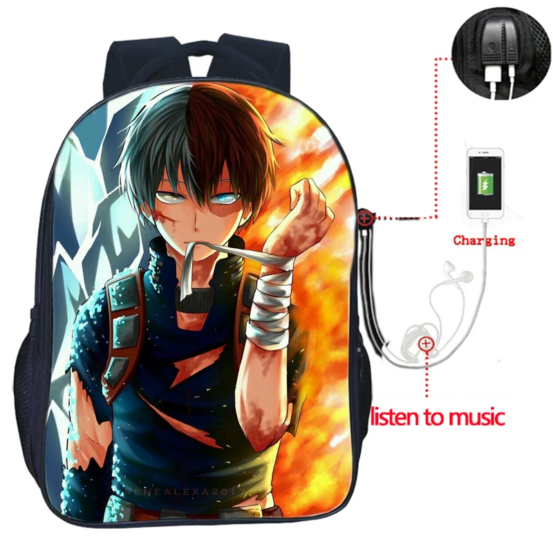 4 Мужской, женский, для мальчиков и девочек, школьный рюкзак Boku No Hero Academy, USB зарядка, двойной карман, модный ранец для ноутбука My Hero Academy - Цвет: 4