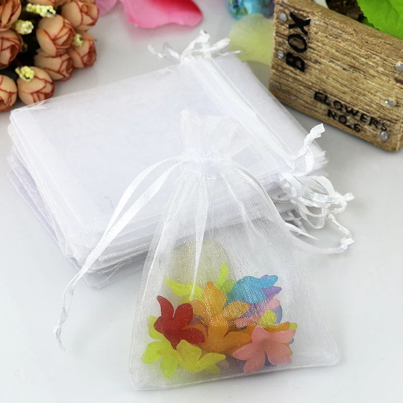

25x35cm (9.8"x13.7") Free Shipping 100pcs White Organza Bag Drawable Jewelry Gift Packaging Bag Favour Wedding Organza Gift Bags