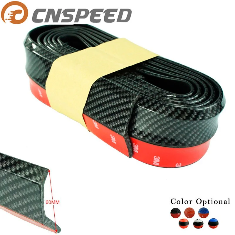CNSPEED углеродный волокнистый слой резины мягкий черный бампер полосы 60 мм ширина 2,5 м длина внешний передний бампер губы комплект полоска для автомобильного бампера