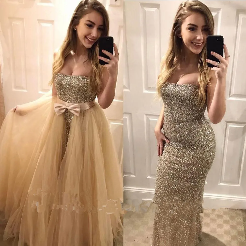 

Strapless Beading Two Piece Prom Dresses Special Occasion Formal Evening Gown Beaded Formal Party Prom Gown Robe de Soiree 2019