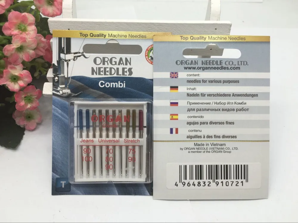 10 шт. ORGAN бытовая швейная машина иглы 130/705H 70/75/80/90/100 Джинсы универсальный и стрейч Комби пакет