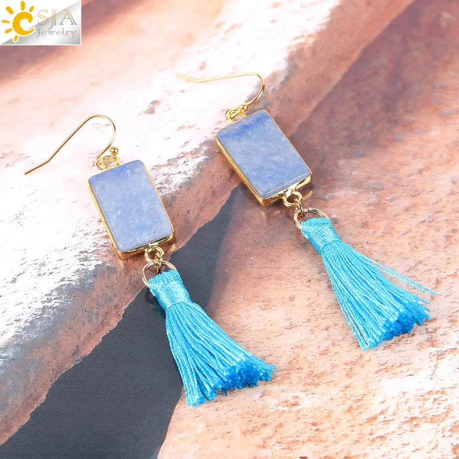 CSJA нить шелковая кисточка Висячие массивные серьги натуральный драгоценный