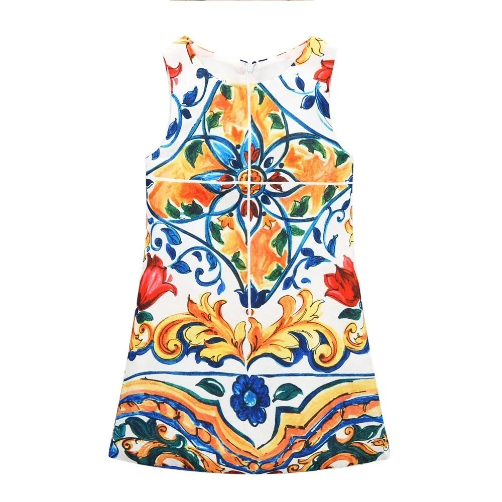 LEQEMAO Summer Girl Kids Dress Sleeveless Children's Clothing Dresses Baby Casual Style Digital Print Colored Vest | Детская одежда