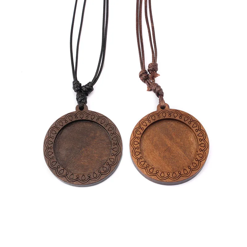 12 шт. винтажные круглые деревянные ожерелья с деревянной оправой 30 мм стеклянные