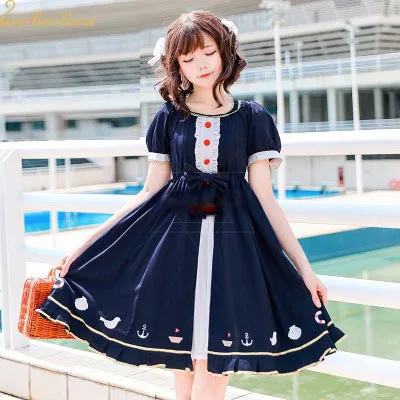 

Girl Summer short Dress Women Anime Lolita Dress Cute Navy sailor school uniforms Adult Halloween Cosplay Costume for girls