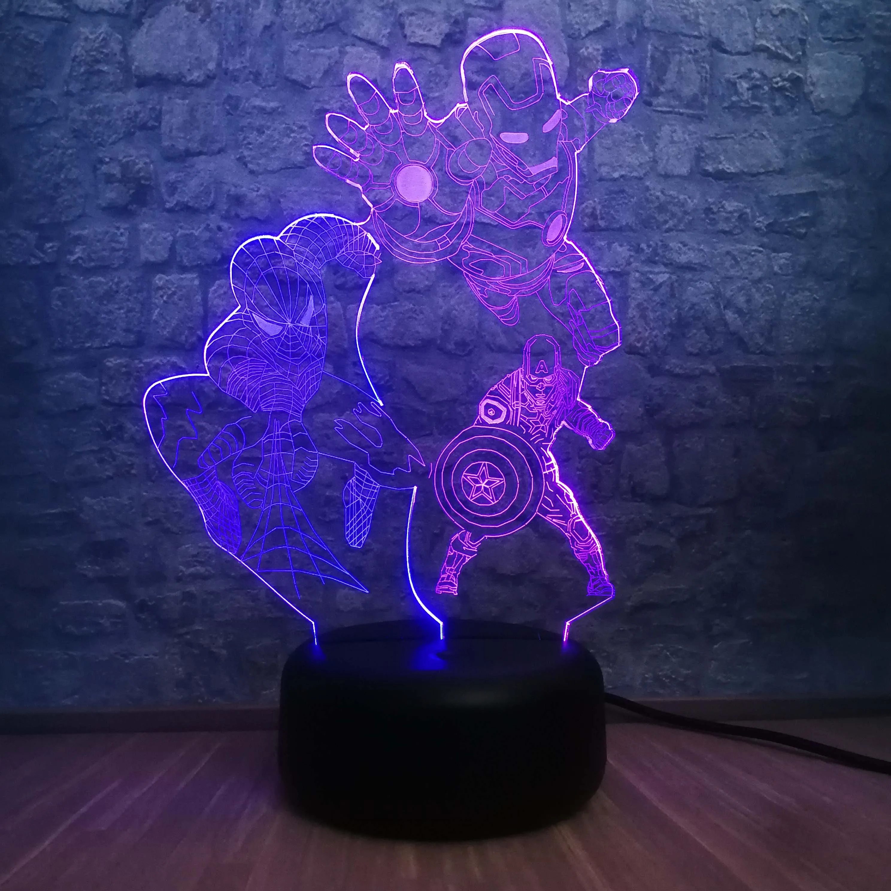 Marvel Мстители Человек паук Железный человек капитан 3D смешанные цвета luminaria USB