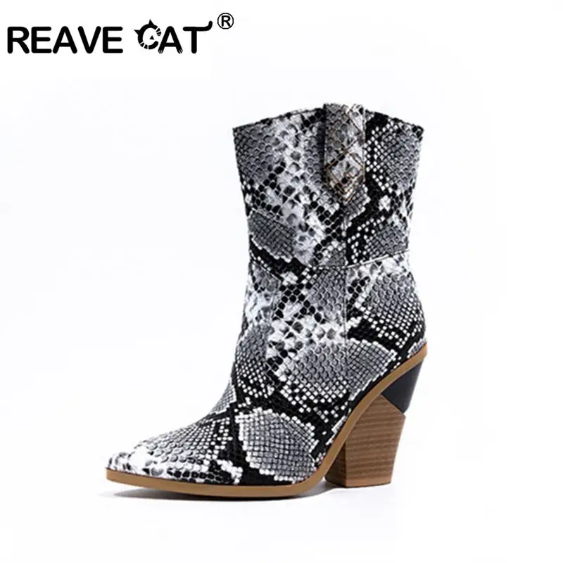 Женские ковбойские ботильоны REAVE CAT брендовые полусапожки 13 цветов на блочном