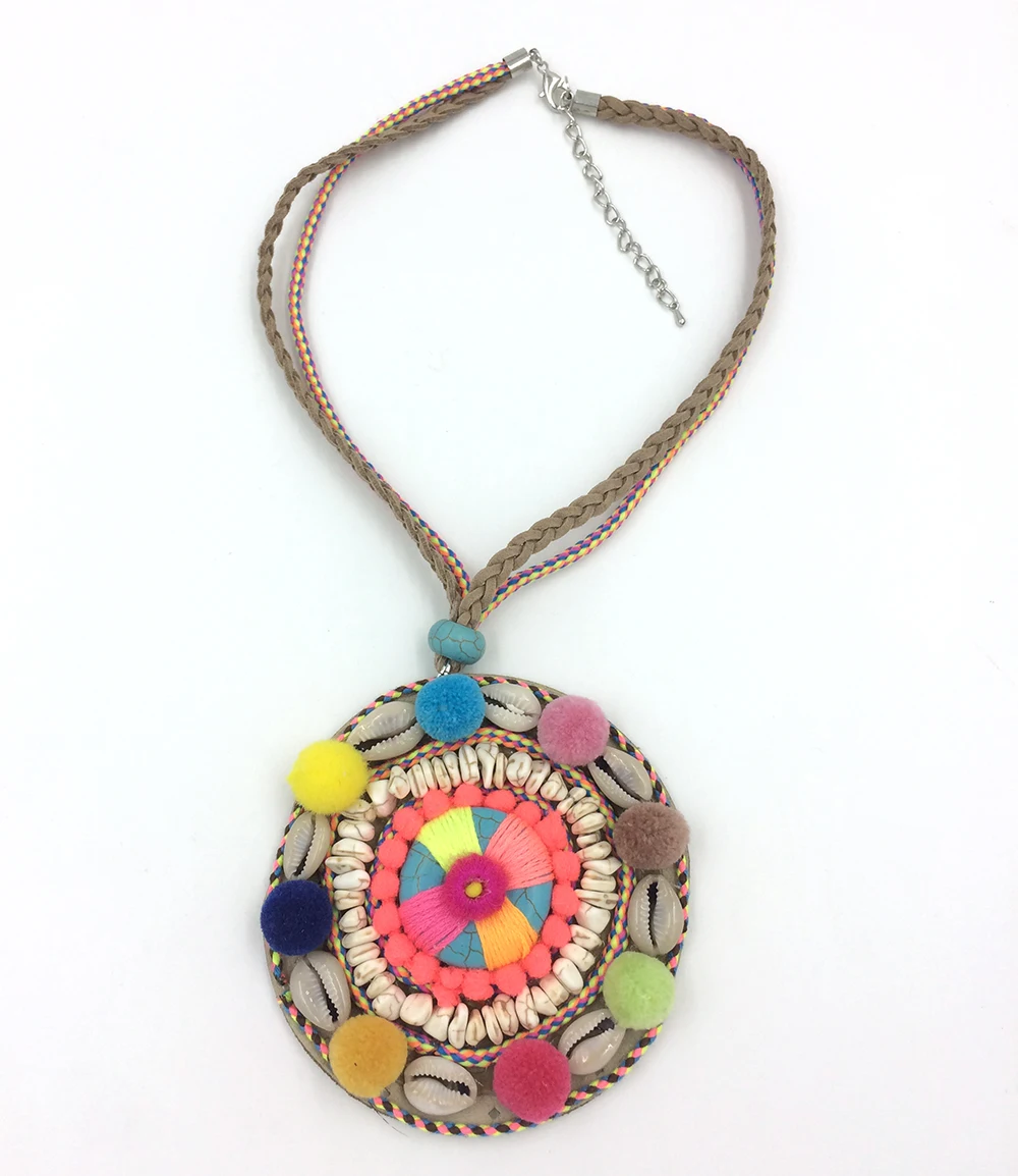 Новое бохо ручной работы ожерелье-фетр Ловец снов с пушистыми бахромой и цепью из веревки, многослойные подвески на шеи.