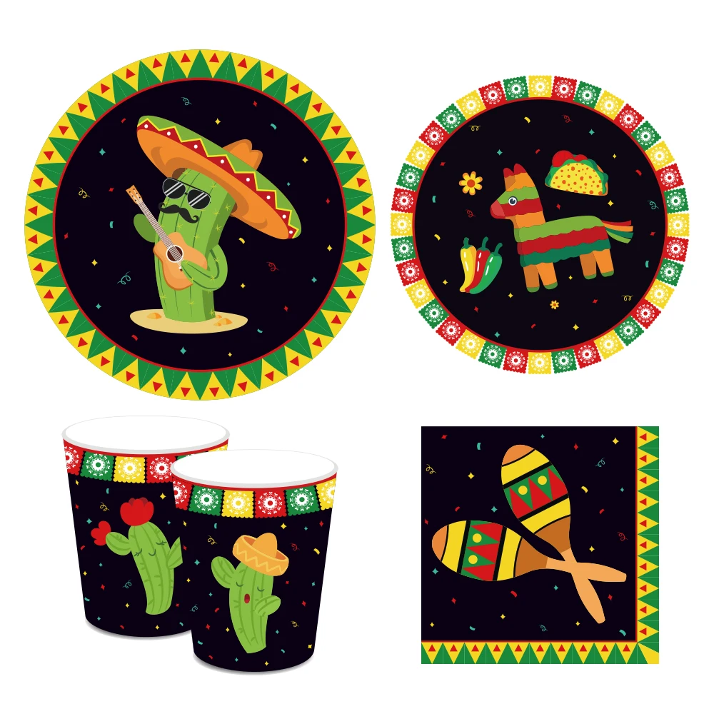 Мексика Cinco de Mayo одноразовая посуда вечерние украшения комплект нарядов кактус