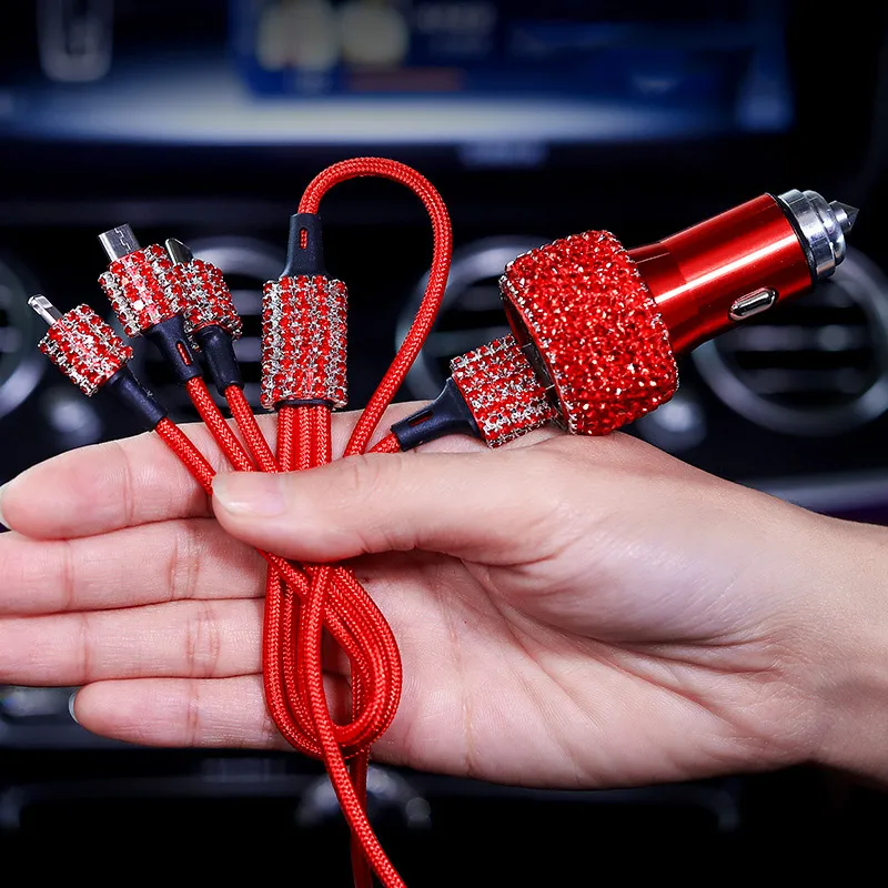 Двойной зарядное устройство USB для мобильного телефона планшеты gps быстро зарядное устройство горный хрусталь алмаз 3 линии передачи данных провода в автом