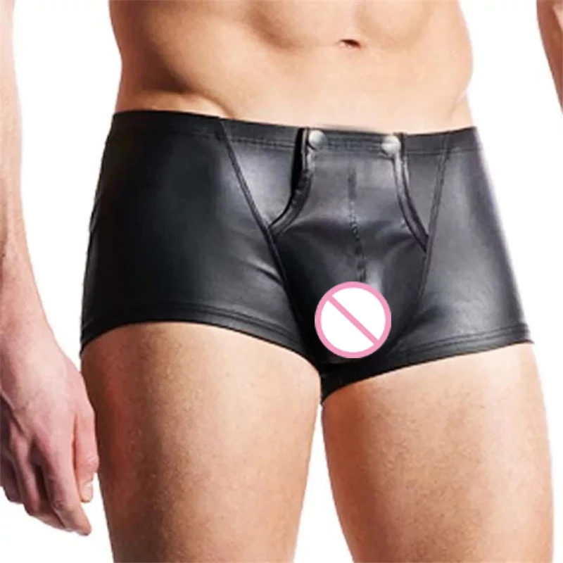 Мужское черное нижнее белье без косточек с пряжкой кожаные шорты боксеры