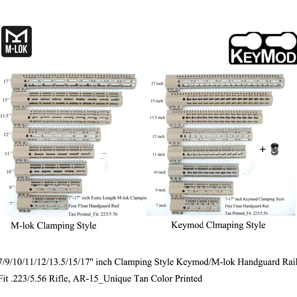 

TriRock 7/9/10/11/12/13.5/15/17'' inch Clamping Style Keymod/M-lok Handguard Rail Picatinny Free Float Mount System_TAN PRINTED