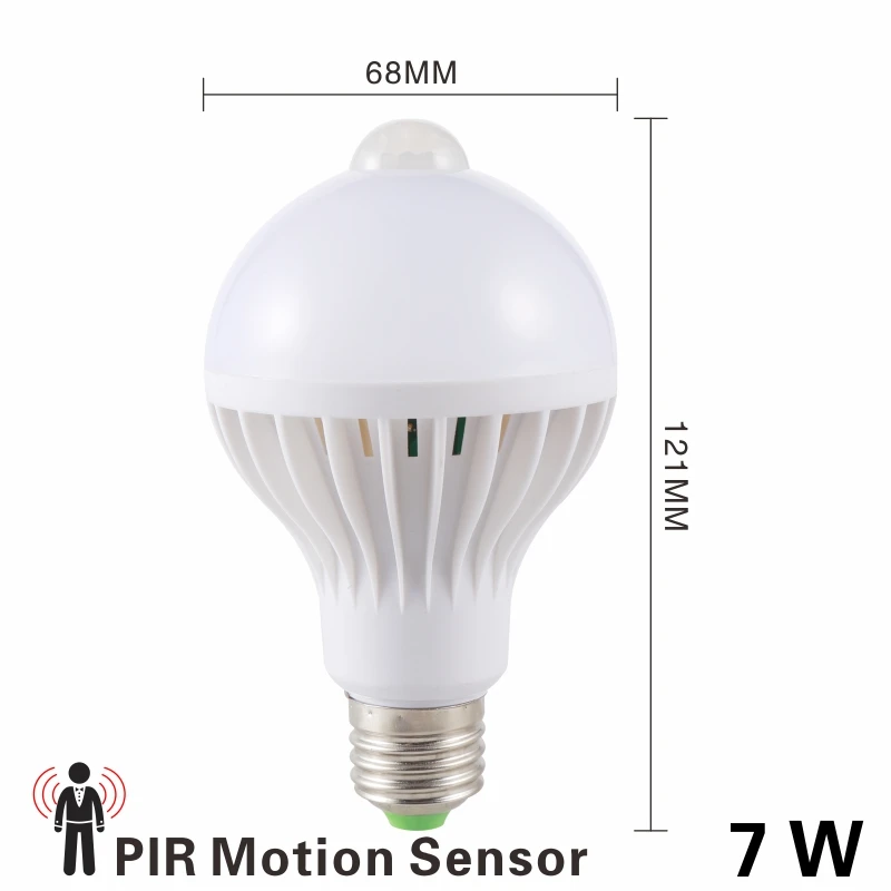 7W PIR Motion Sensor Светодиодный PIR датчик движения лампа 3 Вт 5 Вт 220 В светодиодный светильник 7 Вт 9 Вт автоматический умный светодиодный PIR инфракрасный звуковой светильник E27 датчик движения светильник - Испускаемый цвет: 7W PIR Motion Sensor