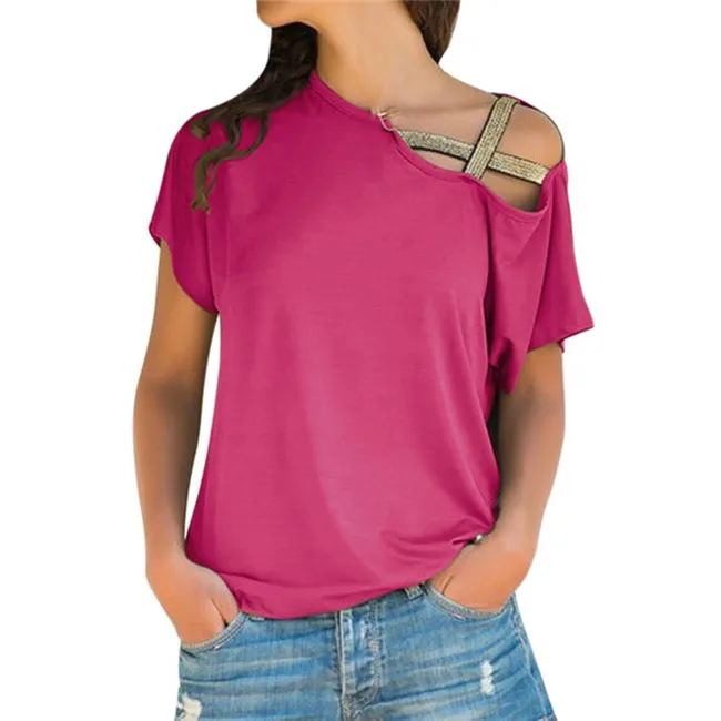 Hot Pink Свободное длинное платье с длинными рукавами футболки для женщин Открытое плечо сексуальные хлопковые одноцветные футболки летние новые Топы модная одежда 5XL - Цвет: Hot Pink