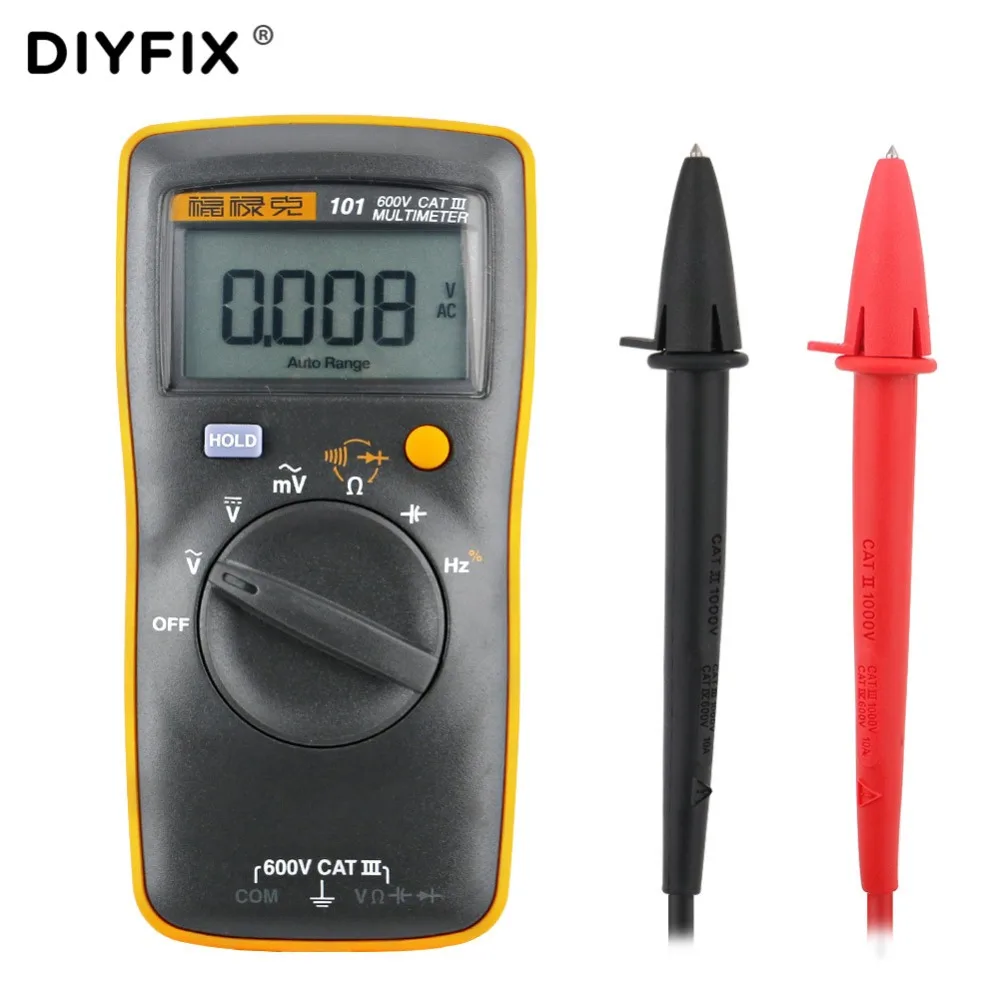 DIYFIX Auto Range Digital Multimeter for AC/DC Voltage Resistance Capacitance Frequency Measurement Portable Handheld Multimetro