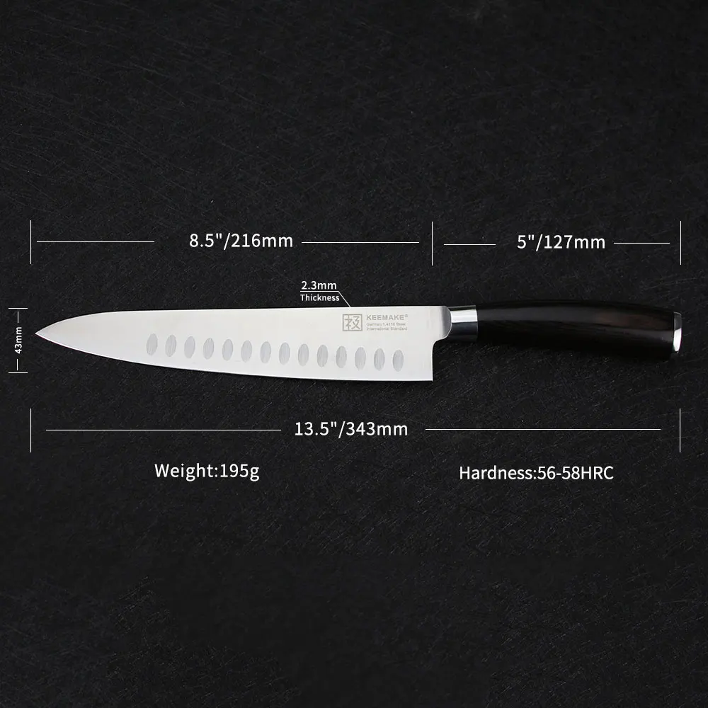 KEEMAKE 8," дюймовый поварской нож, немецкие 1,4116 стальные лезвия, поварские кухонные ножи Santoku 56-58, сильная твердость, деревянная ручка Pakka