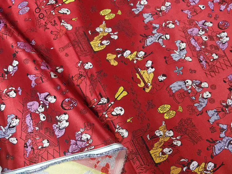 Chinese Silk Brocade Dobby Fabric Tang Costume Cheongsam Traditional Wedding Quilt Cover Cushion Pillowcase Red Hundred Children | Дом и сад