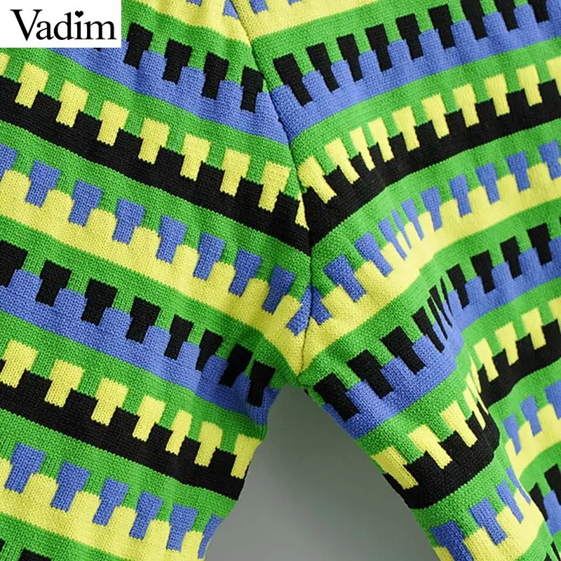 Vadim women basic striped knitted sweater short style long sleeve female casual stretchy pullovers vintage O neck tops HA373 | Женская