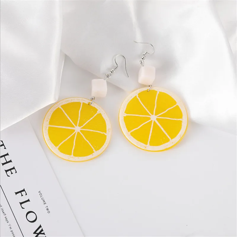 2021 New product Japan and South Korea fruit orange lemon pendant female sweet temperament women summer yellow ear jewelry ma | Украшения и