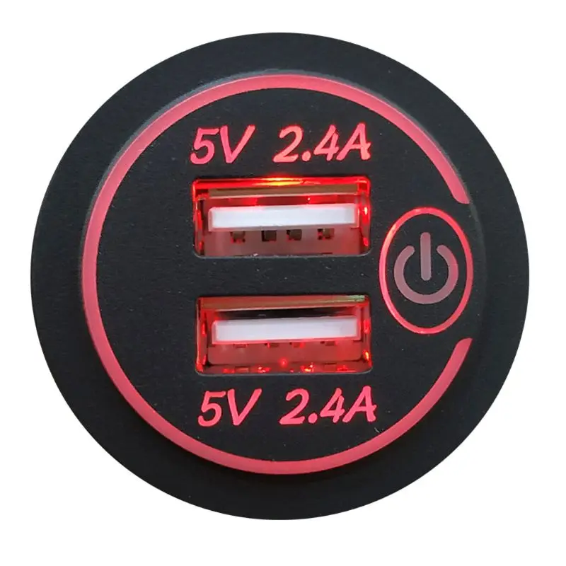 Red 12 В/24 В водонепроницаемый 2.4A двойной USB зарядное устройство розетка с сенсорным выключением светодиодный индикатор переключателя для автомобиля морской лодки мотоцикла T - Тип штекера: Red