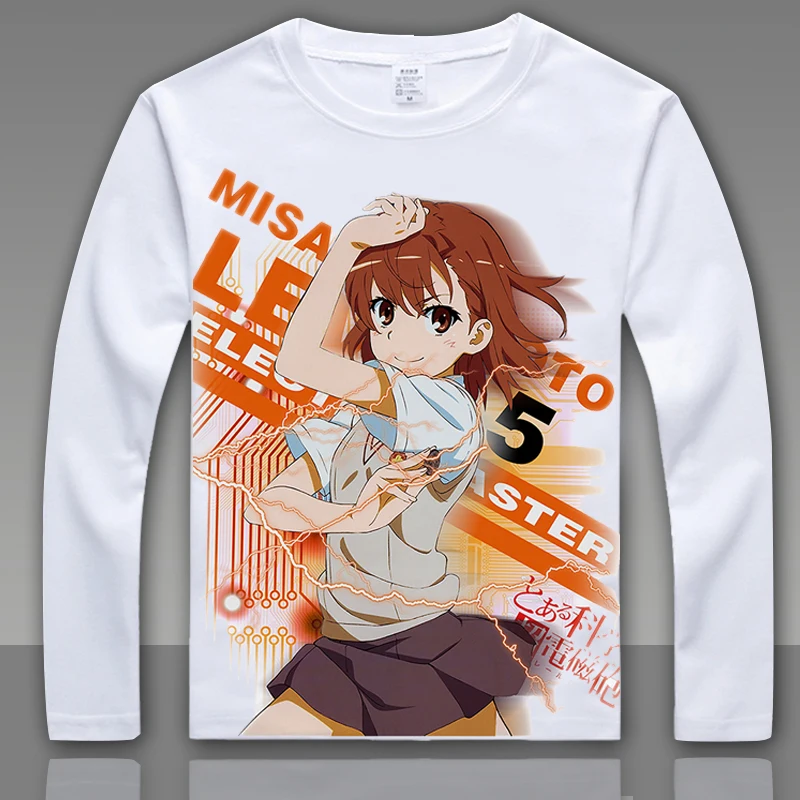 Модные некий научный рейлган футболка Misaka Mikoto косплей с длинным рукавом Футболка