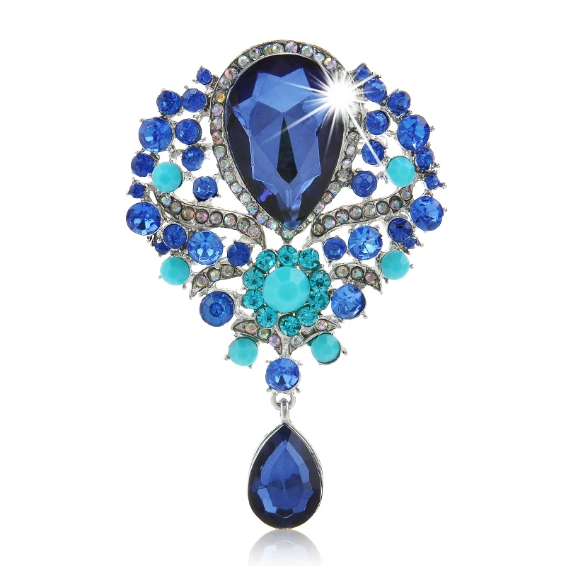 Hot Women Men Design Brooch Wedding Bridal Bouquet Clear Crystal Diamante Rhinestone Teardrop Dangle Brooch Pin