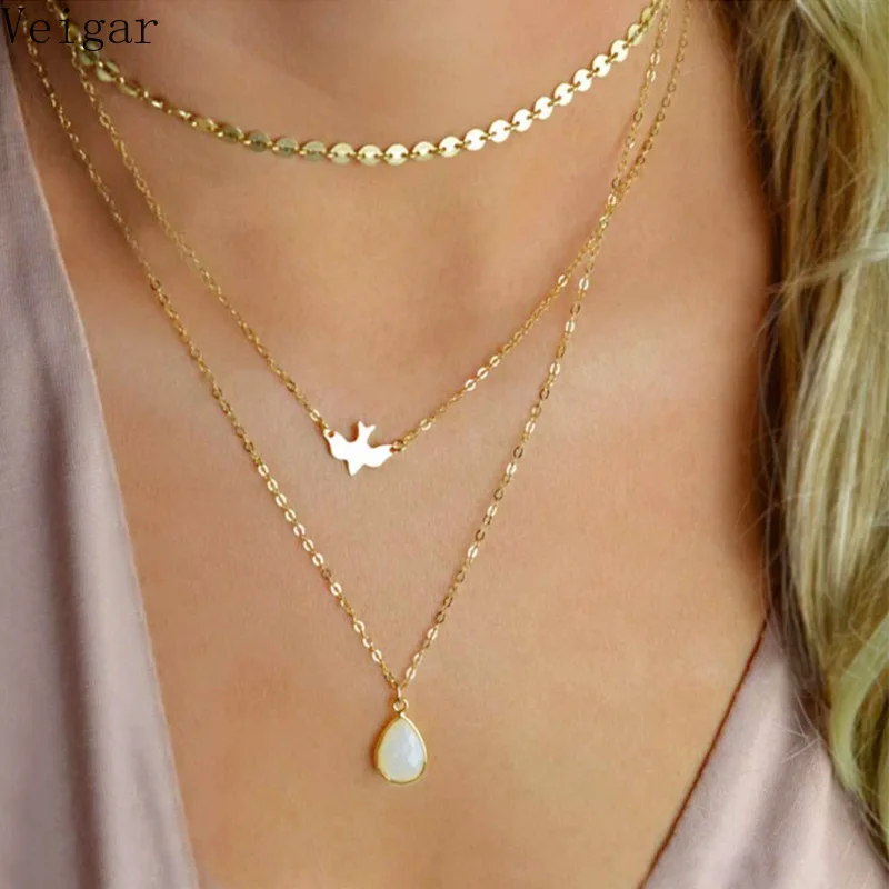 Белый водный кулон Dove Bird Ожерелье с круглыми блестками Чокеры ожерелья женские