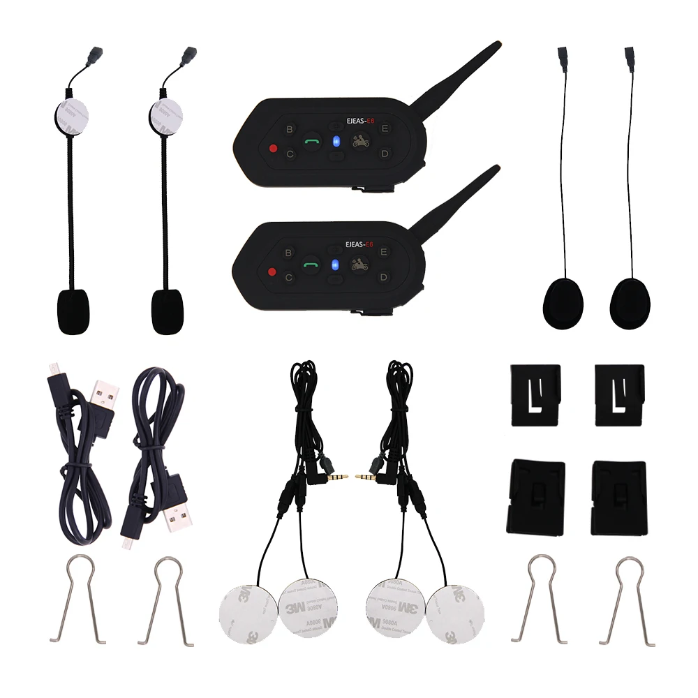 2 шт. ejeas E6 1200 м 6 человек Bluetooth Мотоциклетный домофон гарнитура для полуполного