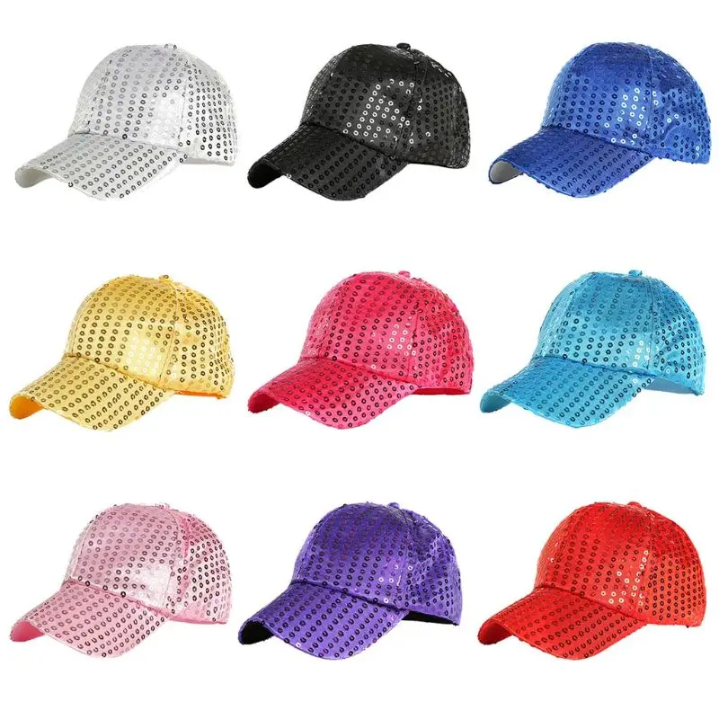 Женская и мужская блестящая круглая бейсболка с пайетками одноцветная