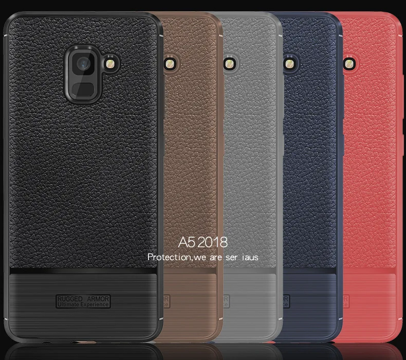Уличный кожаный ТПУ чехол Личи узор ударопрочный мягкий для samsung Galaxy A5 2017 2018