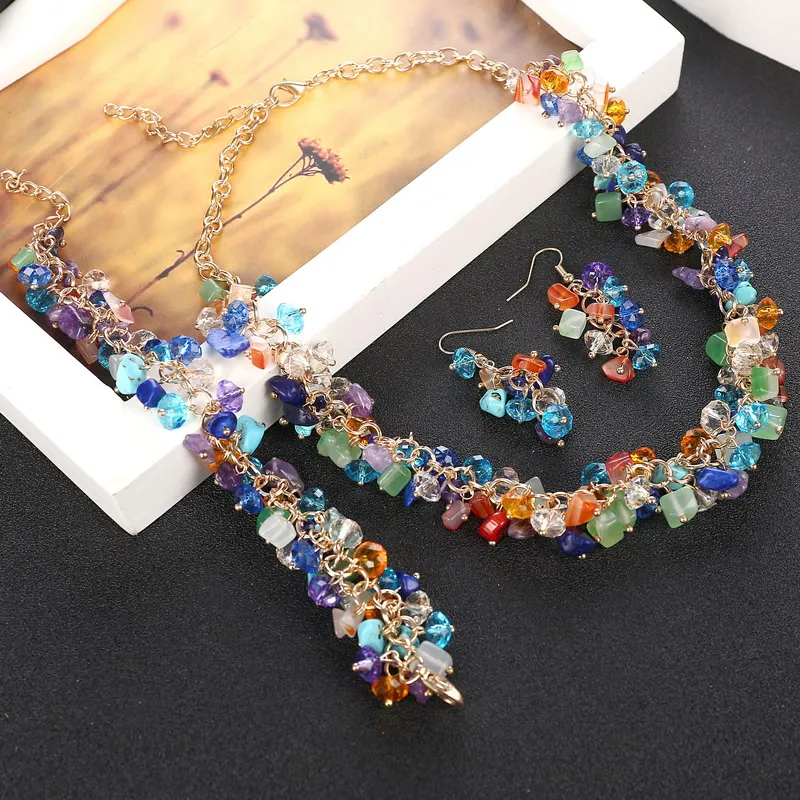 Цветной браслет из натурального камня набор ювелирных украшений африканских