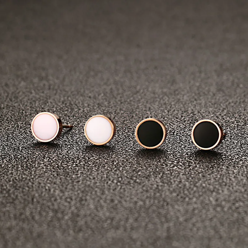 Vnox милый черный Серьги гвоздики для Для женщин изделия из розового золота мини