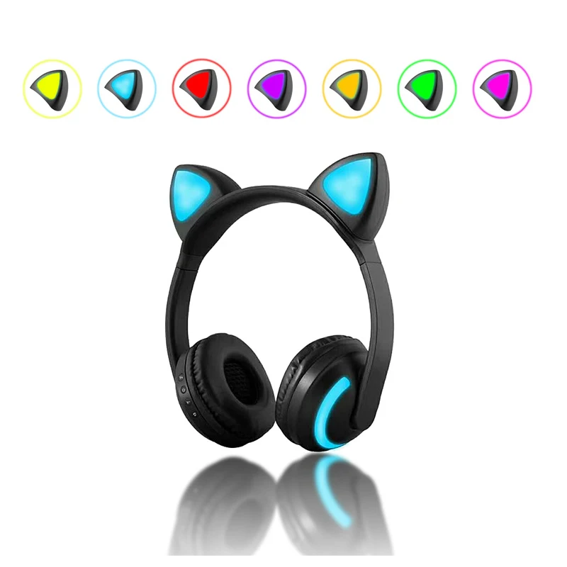 Кошачьими ушками Bluetooth наушники 7 Цвет мигающие светящиеся кошачьими гарнитура