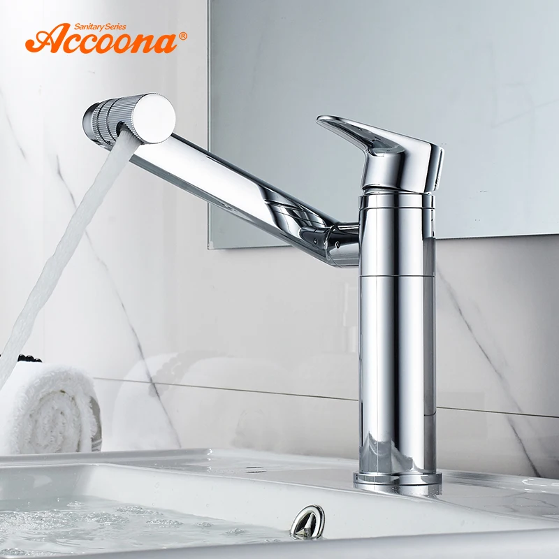 Accoona Bathroom Faucet Chrome Polished Solid Brass Single lever Antique Basin Mixer Tap Lavatory Water Taps A9390-1 | Обустройство