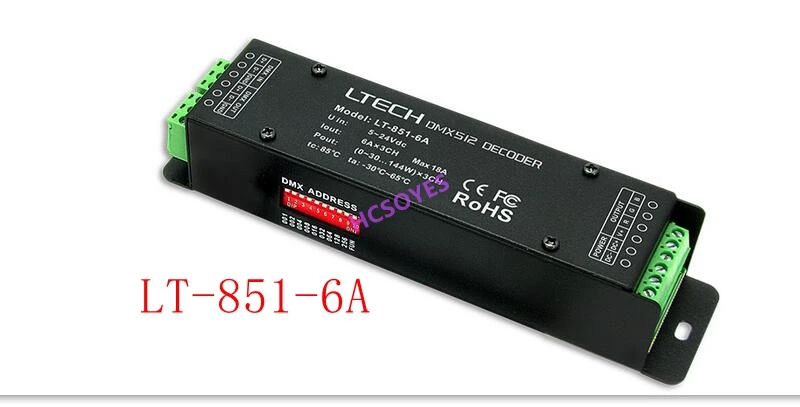 LTECH 3-way постоянного напряжения DMX декодер LT-853-6A/LT-851-6A/LT-851-5A/LT-823-6A контроллер DMX-PWM 6A *