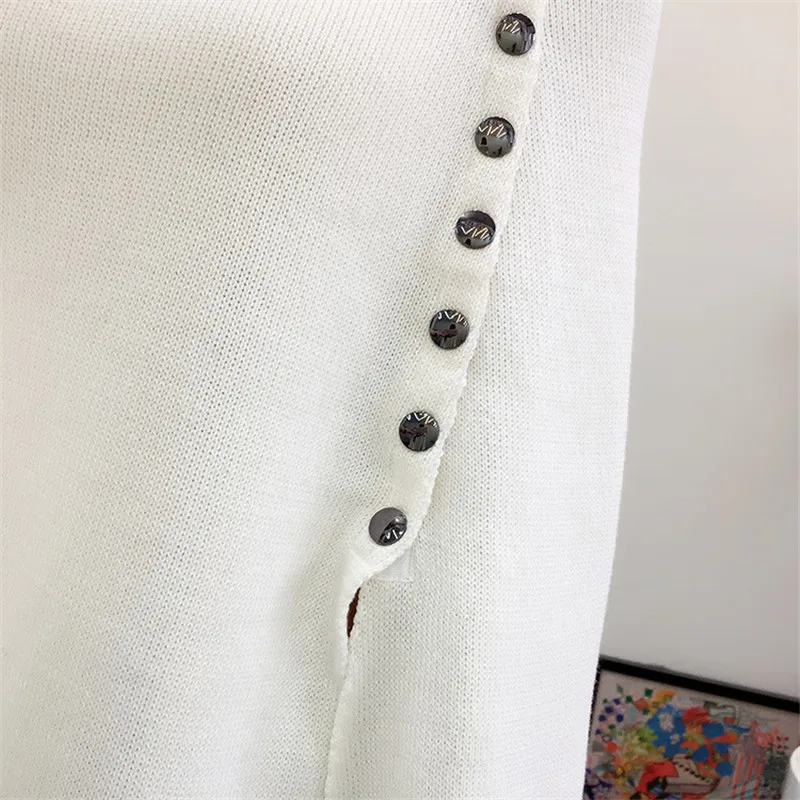 Женский длинный вязаный шерстяной свитер белый или черный свободный пончо и