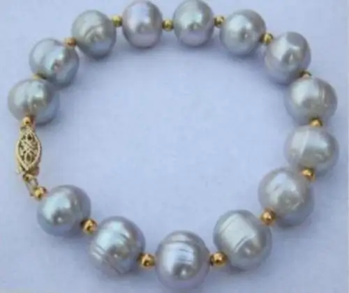 

ОГРОМНЫЙ AAA 11-12 мм натуральный Южное море серый жемчуг барокко браслет 7,5-8"