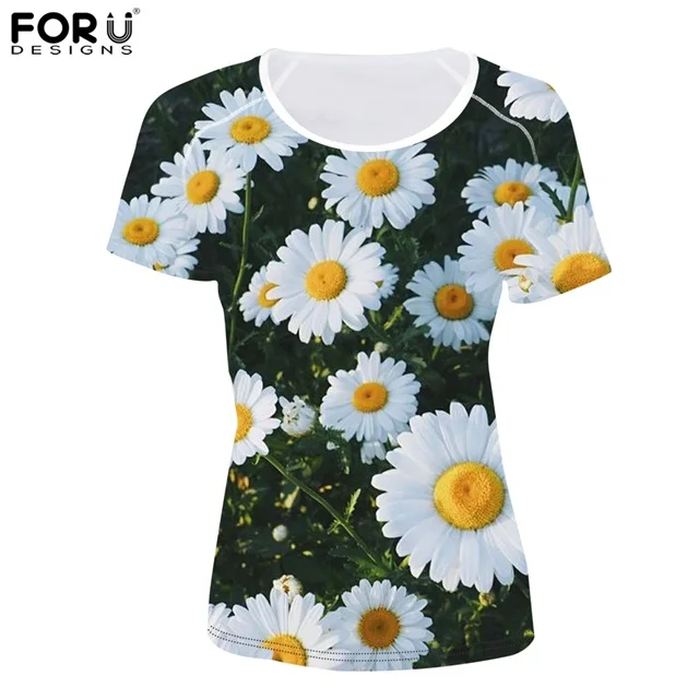 HMC025BV FORUDESIGNS/женские футболки с принтом ромашки и цветочным принтом; летние футболки с короткими рукавами и объемным рисунком; топы для бодибилдинга; футболки для девочек - Цвет: HMC025BV
