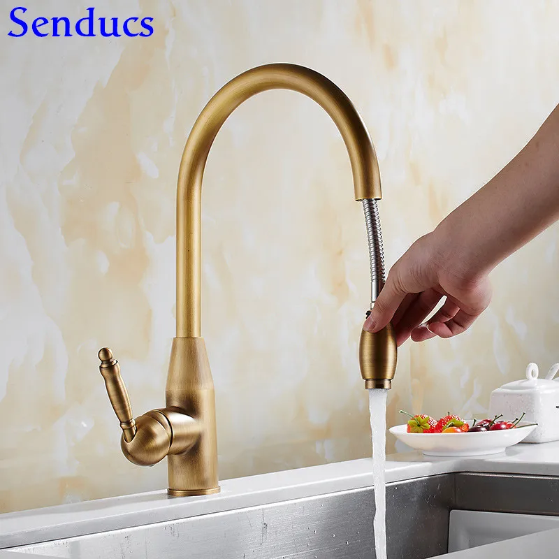 Senducs антикварный выдвижной кухонный кран недавно сохраняющий воду латунный