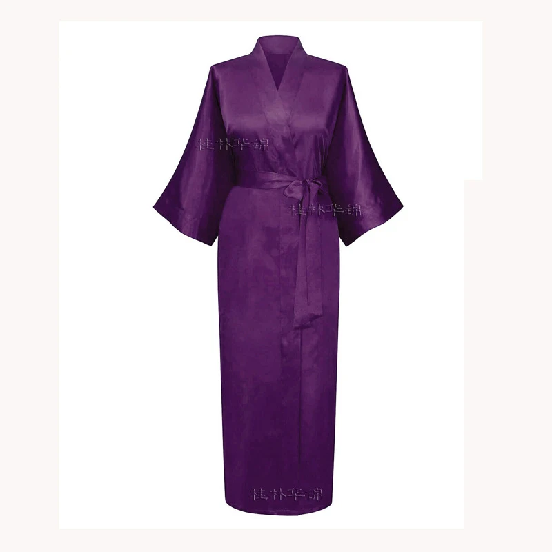 purple Новое однотонное удлиненное кимоно, длинный халат, Атласный халат, шелковый халат для свадьбы, невесты, подружки невесты, женский халат, ночная рубашка, один размер - Цвет: purple