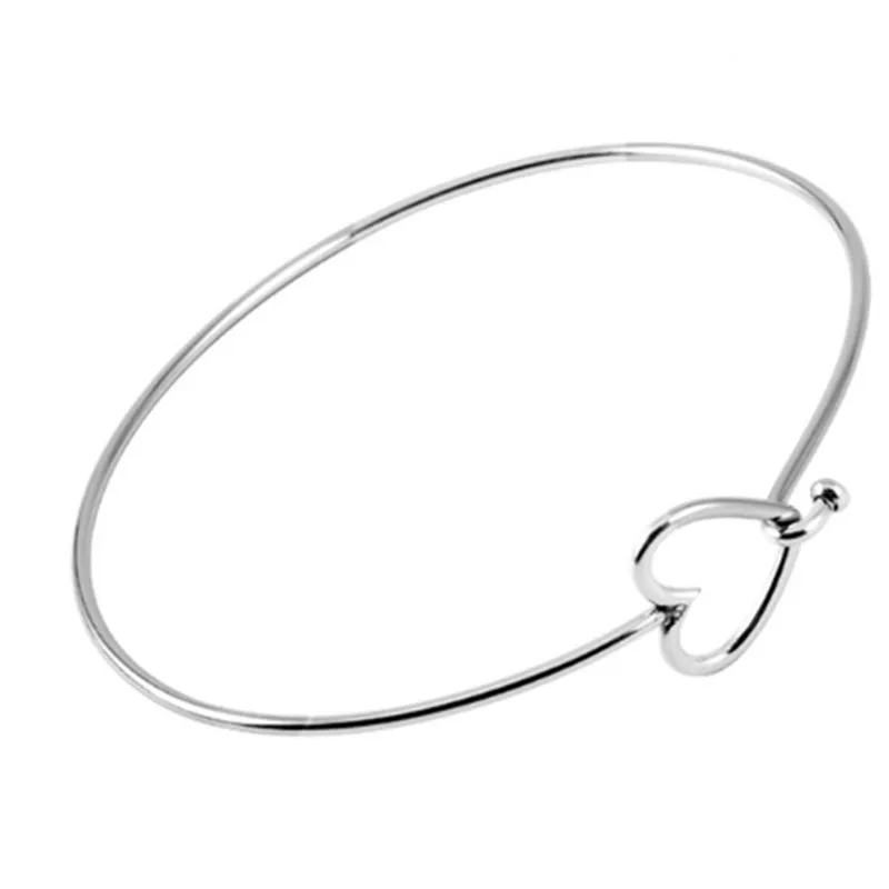 

1pcs heart&Infinity Silver Color Beautiful Design Stainless Steel Wire Bracelet Bangle with heart-shaped Clasp Beads Accessories