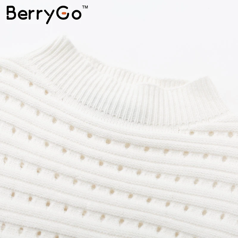 Женский вязаный свитер BerryGo белая водолазка с рукавом летучая мышь повседневные