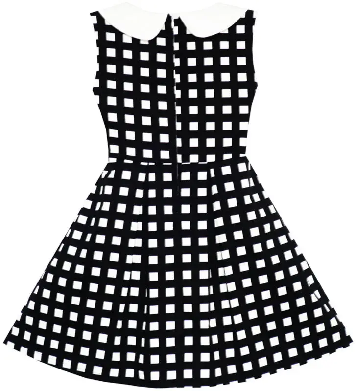Sunny Fashion платья для девочек платье Отложной воротник Клетчатый Черный Белый Лето