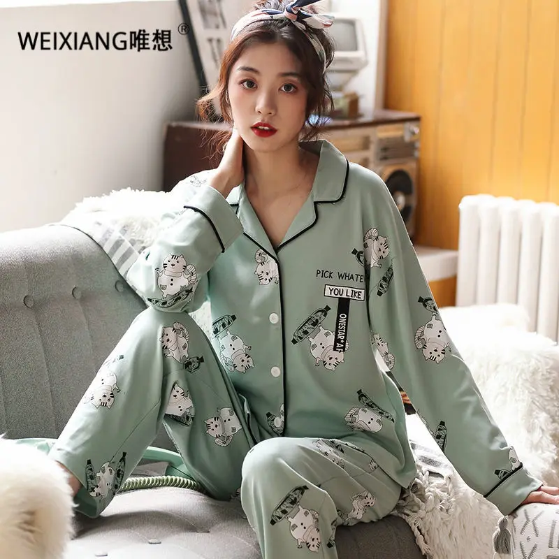 WEIXIANG женщин зима Pajama набор мягкой печати pijama Главная пижамы женщина хлопок плюс